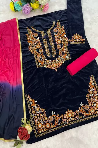 Black-red embroidery sequin & thread velvet salwar suit