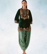 Green embroidery sequence & thread work velvet semi stitched salwar suit