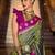 olive banarasi silk blend zari weaving saree with blouse piece