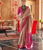 beige silk blend zari woven patola design saree with blouse