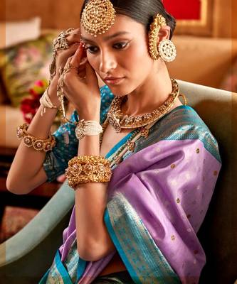 lavender silk blend zari woven patola design saree with blouse 2
