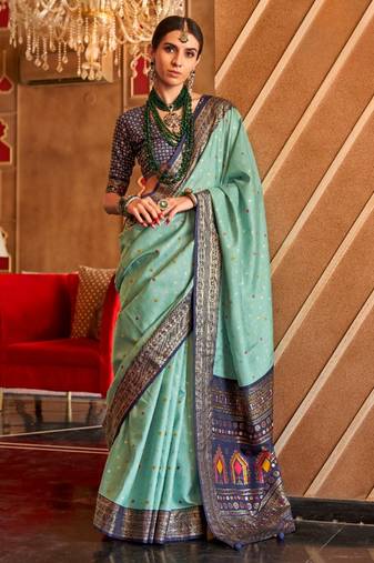sky blue silk blend zari woven patola design saree with blouse