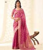 magenta silk blend tissue linen zari weaving saree with blouse