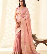 pink silk blend tissue linen zari weaving saree with blouse