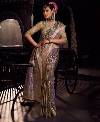 lavender viscose tissue handworked pallu saree with embroidered blouse piece 1