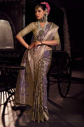 lavender viscose tissue handworked pallu saree with embroidered blouse piece