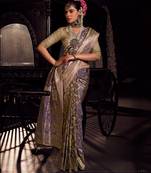 lavender viscose tissue handworked pallu saree with embroidered blouse piece