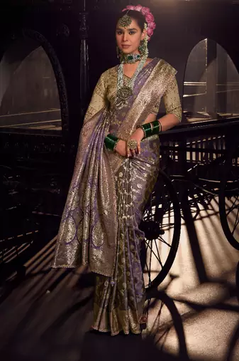 lavender viscose tissue handworked pallu saree with embroidered blouse piece