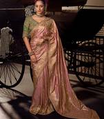 green viscose tissue handworked pallu saree with embroidered blouse piece