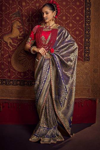 lavender viscose dola lace saree with handwork blouse piece