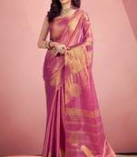 magenta silk blend tissue zari weaving saree with blouse piece