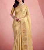 beige silk blend tissue zari weaving saree with blouse piece