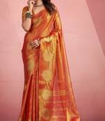 orange silk blend tissue zari weaving saree with blouse piece