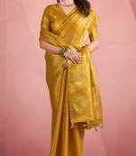 mustard silk blend tissue zari weaving saree with blouse piece