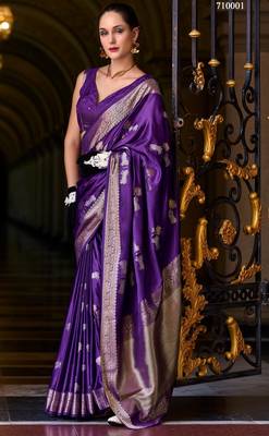 purple silk blend tissue zari weaving saree with blouse piece 1