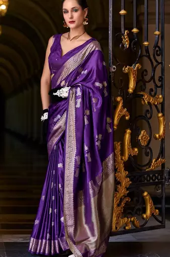 purple silk blend tissue zari weaving saree with blouse piece