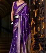 purple silk blend tissue zari weaving saree with blouse piece