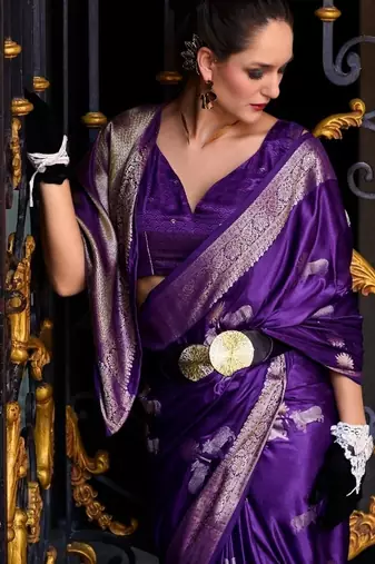 purple silk blend tissue zari weaving saree with blouse piece