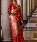 red silk blend tissue zari weaving saree with blouse piece