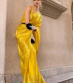 yellow silk blend tissue zari weaving saree with blouse piece