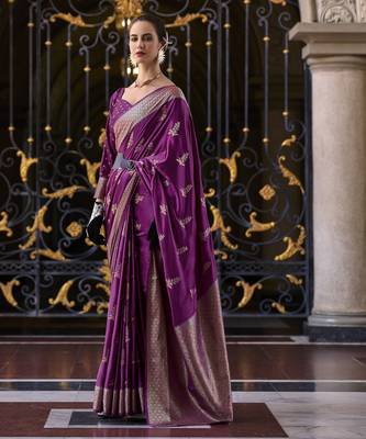 violet silk blend tissue zari weaving saree with blouse piece 1