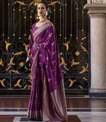 violet silk blend tissue zari weaving saree with blouse piece