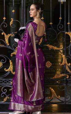 violet silk blend tissue zari weaving saree with blouse piece 3
