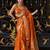 orange silk blend tissue zari weaving saree with blouse piece