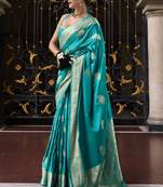 sky blue silk blend tissue zari weaving saree with blouse piece