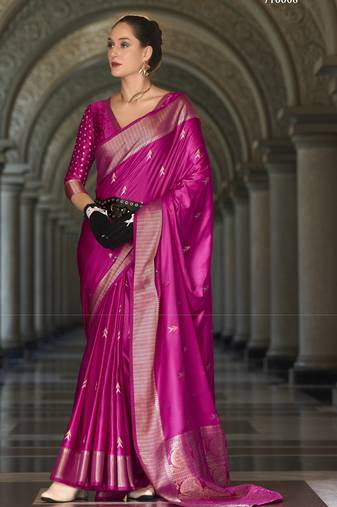 magenta silk blend tissue zari weaving saree with blouse piece