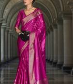 magenta silk blend tissue zari weaving saree with blouse piece