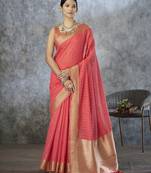 red corron silk blend zari woven saree with blouse piece