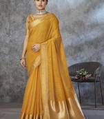 mustard corron silk blend zari woven saree with blouse piece