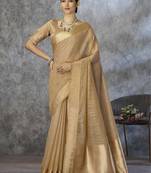dark beige corron silk blend zari woven saree with blouse piece