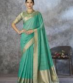 mint corron silk blend zari woven saree with blouse piece