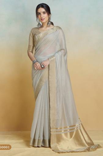 grey handloom khadi silk blend zari woven saree with blouse piece