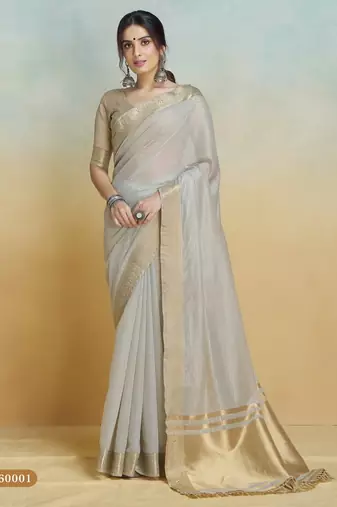 grey handloom khadi silk blend zari woven saree with blouse piece