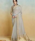 grey handloom khadi silk blend zari woven saree with blouse piece