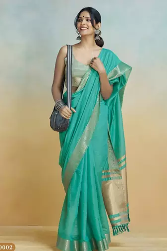 mint handloom khadi silk blend zari woven saree with blouse piece