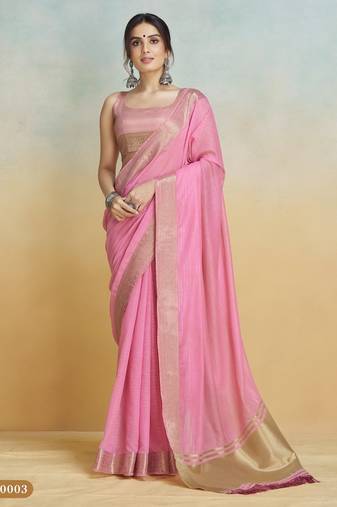 pink handloom khadi silk blend zari woven saree with blouse piece