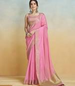 pink handloom khadi silk blend zari woven saree with blouse piece