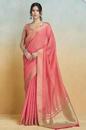 red handloom khadi silk blend zari woven saree with blouse piece