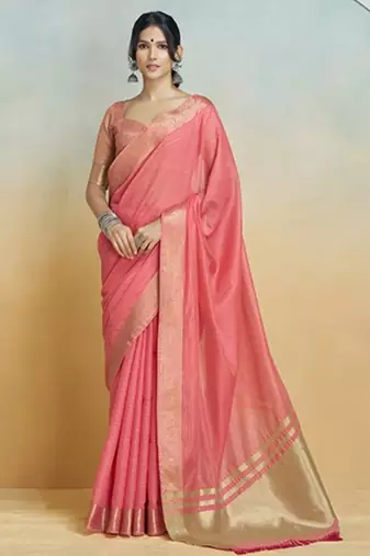 red handloom khadi silk blend zari woven saree with blouse piece
