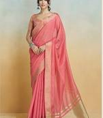 red handloom khadi silk blend zari woven saree with blouse piece