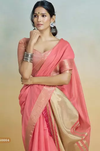 red handloom khadi silk blend zari woven saree with blouse piece
