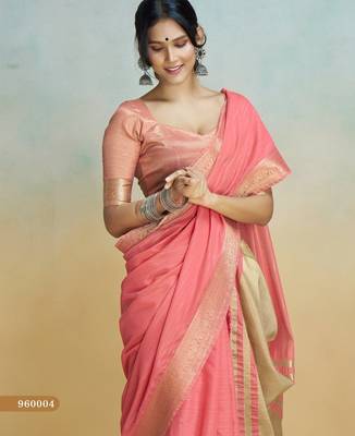 red handloom khadi silk blend zari woven saree with blouse piece 3