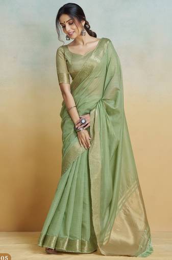 olive handloom khadi silk blend zari woven saree with blouse piece