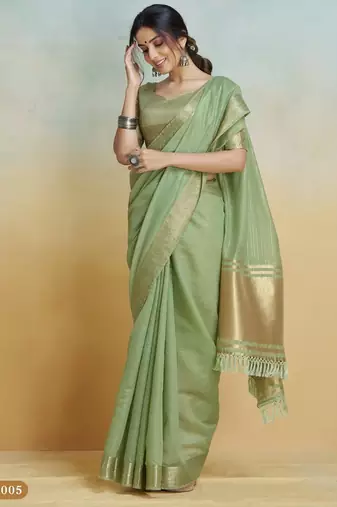 olive handloom khadi silk blend zari woven saree with blouse piece