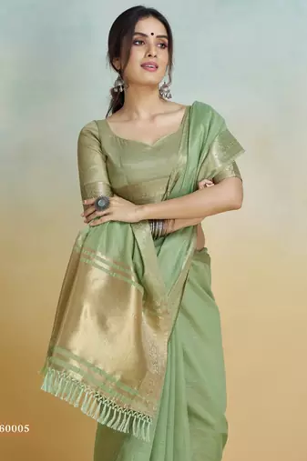 olive handloom khadi silk blend zari woven saree with blouse piece