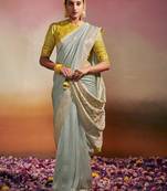 grey viscose dola minakari pallu saree with fancy blouse piece